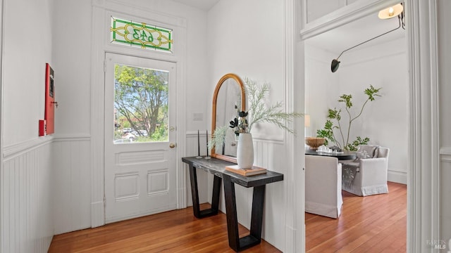 643 3rd St, Napa, CA 94559 - foyer with a wainscoted wall, a decorative wall, and hardwood / wood-style floors