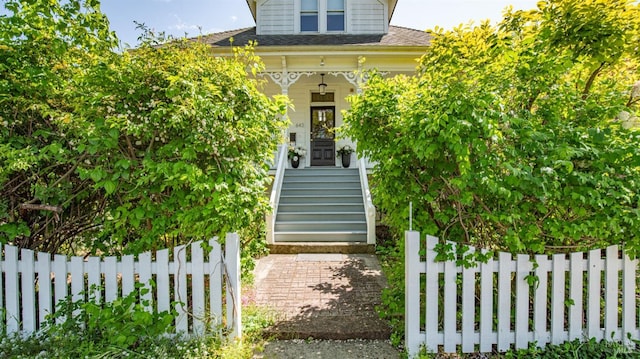 643 3rd St, Napa, CA 94559 - view of front facade featuring a shingled roof, a porch, fence, and stairs