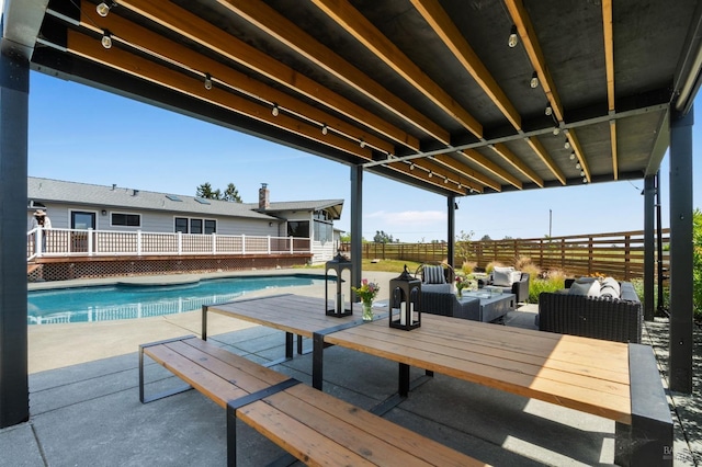 1568 Old Adobe Rd, Petaluma, CA 94954 - wooden terrace featuring an outdoor living space, a patio area, and fence