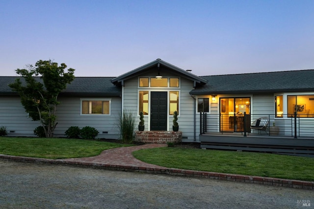 1568 Old Adobe Rd, Petaluma, CA 94954 - view of front of house with roof with shingles, a front lawn, and crawl space