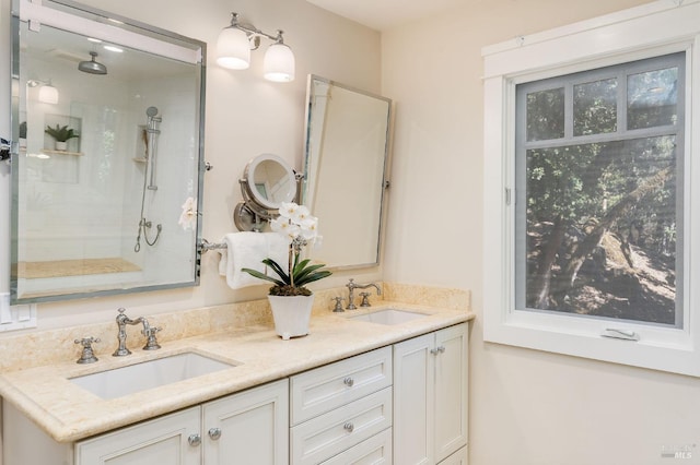 1450 Diamond Mountain Rd, Calistoga, CA 94515 - bathroom with a sink, a walk in shower, and double vanity