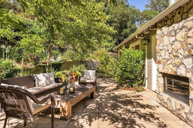 1450 Diamond Mountain Rd, Calistoga, CA 94515 - view of patio with an outdoor stone fireplace