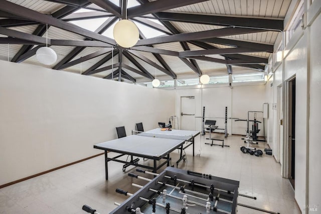 952 Lea Dr, San Rafael, CA 94903 - playroom with baseboards and lofted ceiling with beams