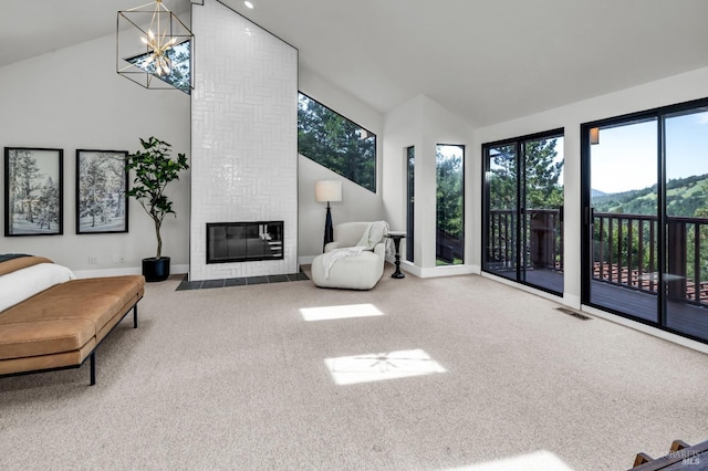 40 Los Pinos, Nicasio, CA 94946 - living area with a wealth of natural light, carpet floors, and high vaulted ceiling