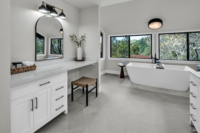 40 Los Pinos, Nicasio, CA 94946 - bathroom with a freestanding bath, baseboards, and vanity