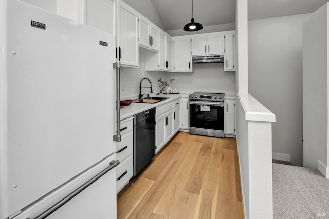 40 Los Pinos, Nicasio, CA 94946 - kitchen with a sink, freestanding refrigerator, dishwasher, under cabinet range hood, and electric stove