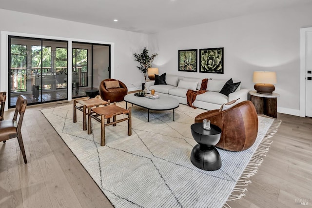 40 Los Pinos, Nicasio, CA 94946 - living area with baseboards, light wood finished floors, and recessed lighting