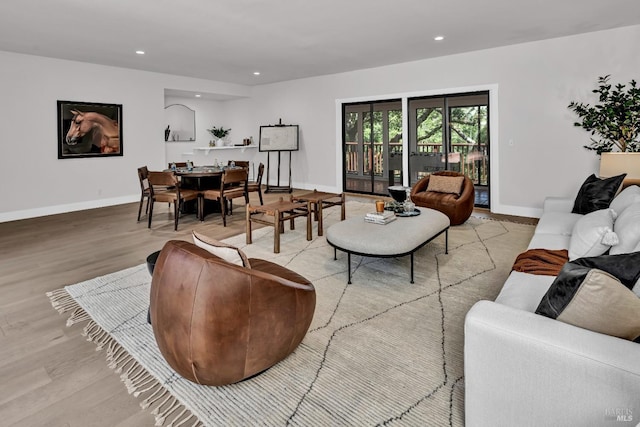 40 Los Pinos, Nicasio, CA 94946 - living room featuring baseboards, light wood-style flooring, and recessed lighting