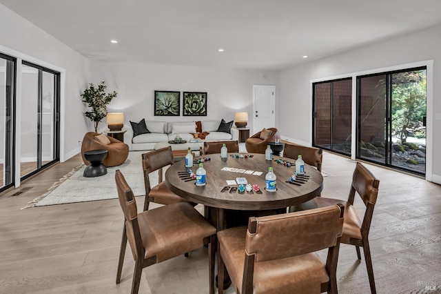40 Los Pinos, Nicasio, CA 94946 - dining space with baseboards, light wood-type flooring, visible vents, and recessed lighting