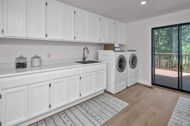 40 Los Pinos, Nicasio, CA 94946 - clothes washing area featuring a sink, washer and clothes dryer, cabinet space, visible vents, and recessed lighting