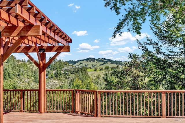 40 Los Pinos, Nicasio, CA 94946 - wooden terrace featuring a pergola, a mountain view, and a view of trees