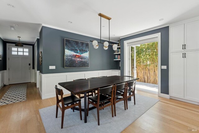 11 Heather Way, Larkspur, CA 94939 - dining space featuring healthy amount of natural light, light wood finished floors, wainscoting, and a decorative wall