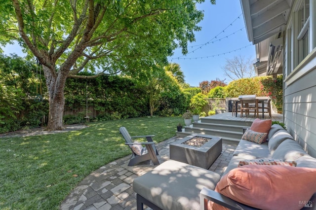 11 Heather Way, Larkspur, CA 94939 - view of patio with outdoor dining area and an outdoor living space with a fire pit