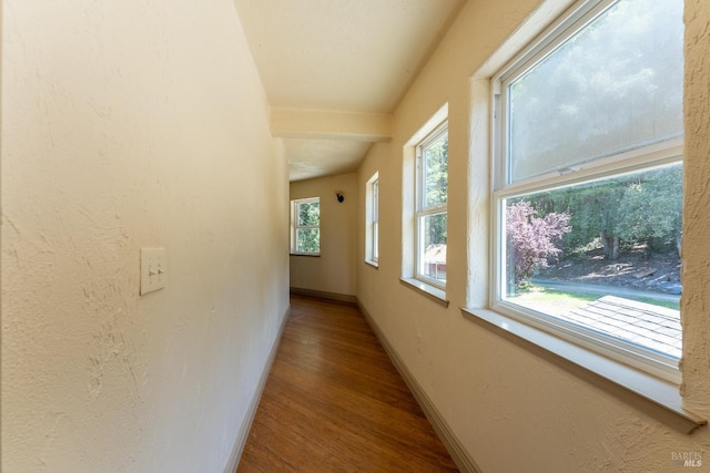 32211 Condor Rd, Willits, CA 95490 - hall featuring baseboards, a textured wall, and wood finished floors