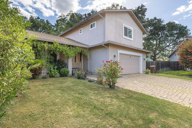 689 Rio Vista Dr, Napa, CA 94558 - view of front of house with an attached garage, decorative driveway, and stucco siding