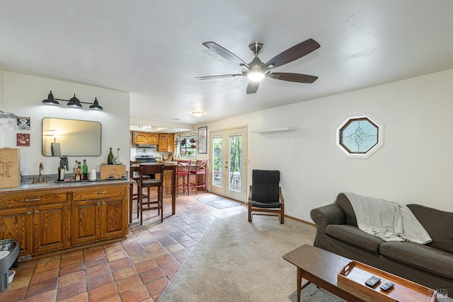 689 Rio Vista Dr, Napa, CA 94558 - living area with french doors and ceiling fan