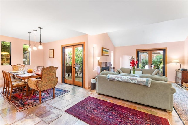 822 2nd St W, Sonoma, CA 95476 - living room with a wealth of natural light, baseboards, french doors, and lofted ceiling