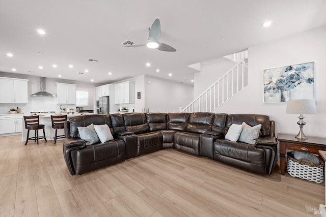 1532 Base Ct, Dixon, CA 95620 - living area with light wood-type flooring, visible vents, ceiling fan, and recessed lighting