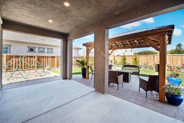 1532 Base Ct, Dixon, CA 95620 - view of patio / terrace with an outdoor hangout area, a gazebo, and a fenced backyard