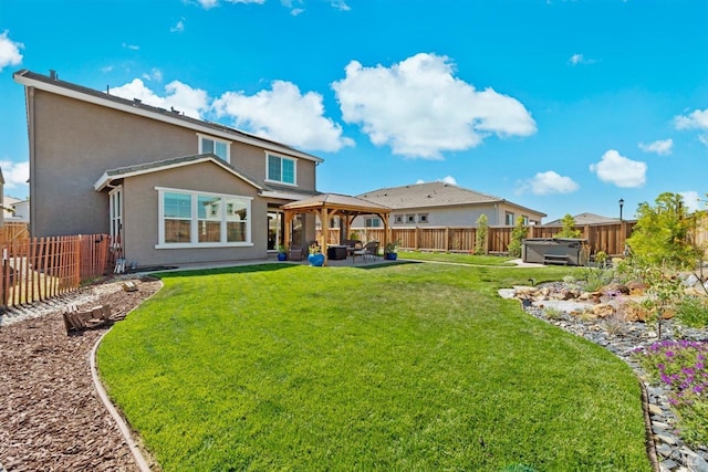 1532 Base Ct, Dixon, CA 95620 - rear view of property featuring a lawn, a gazebo, a patio, and a fenced backyard