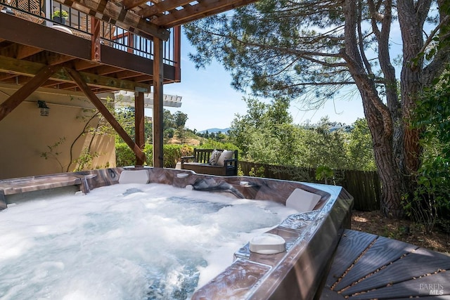 15 Junipero Serra Ave, San Rafael, CA 94901 - view of patio with a hot tub and a wooden deck