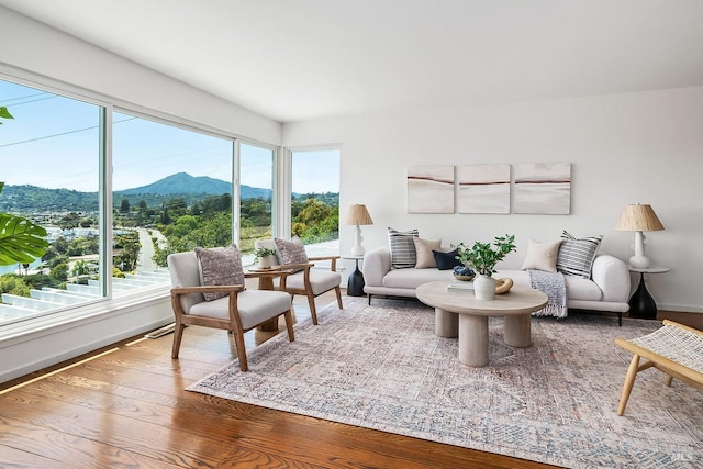 15 Junipero Serra Ave, San Rafael, CA 94901 - living room with a mountain view, wood finished floors, and baseboards