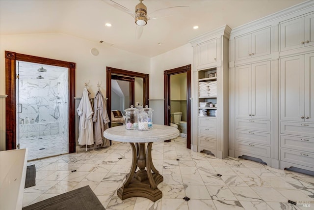1543 Main St, Napa, CA 94559 - entrance foyer with lofted ceiling, marble finish floor, recessed lighting, and ceiling fan