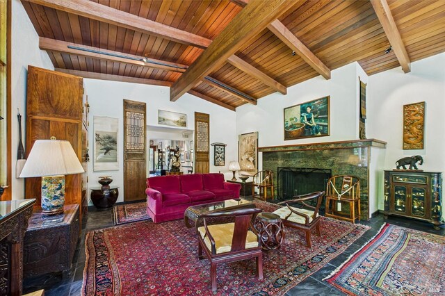 2300 S St, Eureka, CA 95501 - living room featuring wooden ceiling and a fireplace