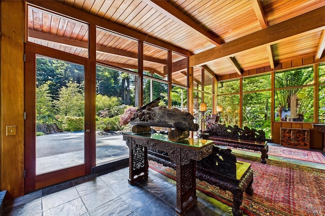 2300 S St, Eureka, CA 95501 - sunroom featuring stone tile flooring and beam ceiling
