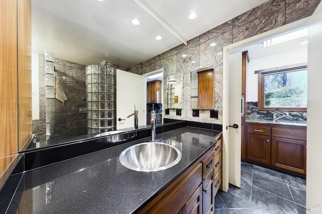 2300 S St, Eureka, CA 95501 - full bath featuring walk in shower, vanity, backsplash, and recessed lighting