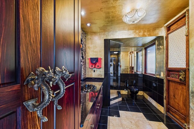 2300 S St, Eureka, CA 95501 - full bath featuring tile patterned flooring, a shower stall, vanity, and toilet