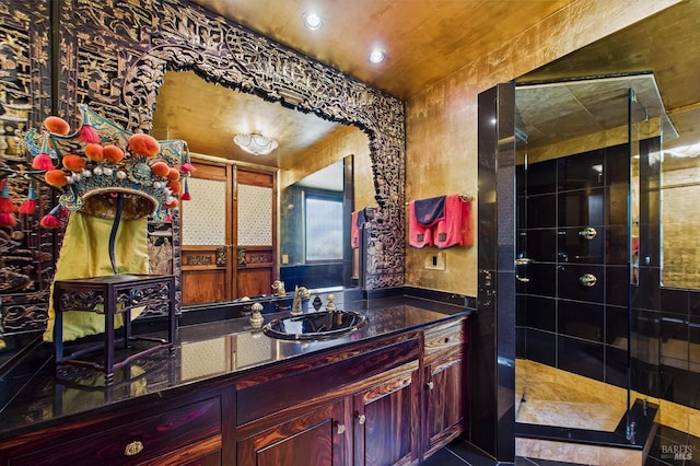 2300 S St, Eureka, CA 95501 - bathroom with a shower stall, vanity, and tile patterned flooring