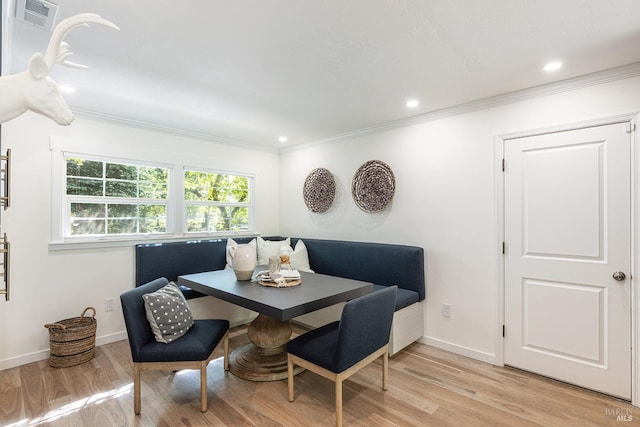3180 Vichy Ave, Napa, CA 94558 - dining room featuring light wood-style flooring, ornamental molding, breakfast area, baseboards, and recessed lighting