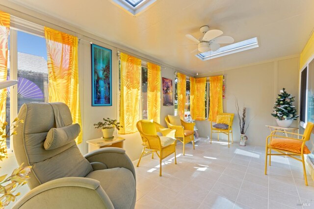 408 White Oak Dr, Santa Rosa, CA 95409 - living area with a skylight, tile patterned floors, a ceiling fan, and healthy amount of natural light