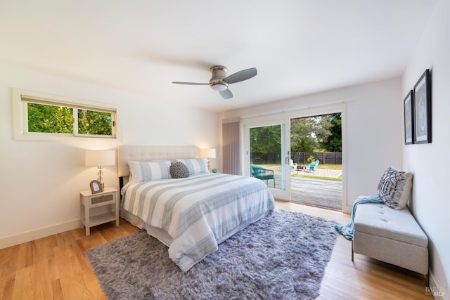 7301 Baker Ln, Sebastopol, CA 95472 - bedroom with access to exterior, light wood-type flooring, baseboards, and ceiling fan