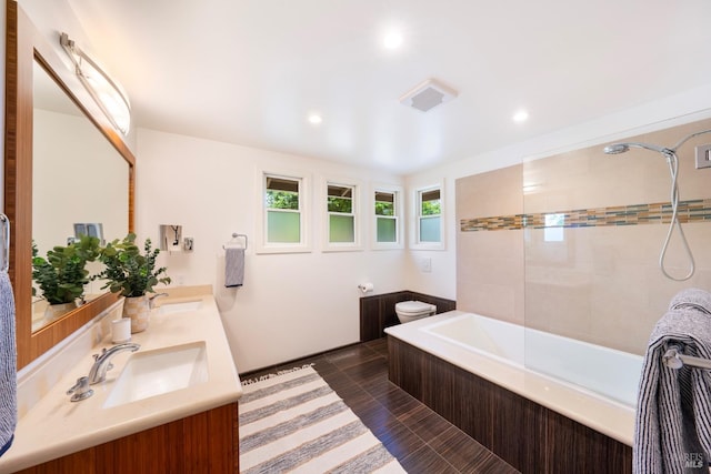 7301 Baker Ln, Sebastopol, CA 95472 - full bath with double vanity, recessed lighting, and toilet