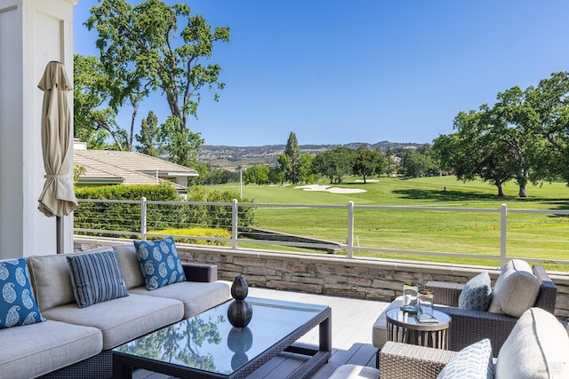 view of patio / terrace featuring outdoor lounge area and a mountain view