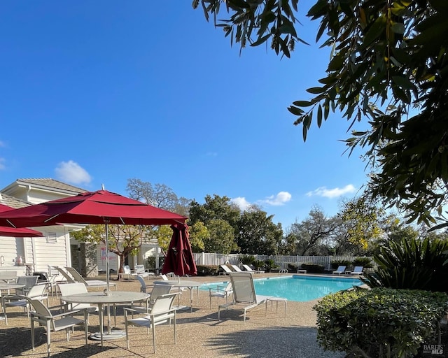 community pool featuring a patio and a fenced backyard