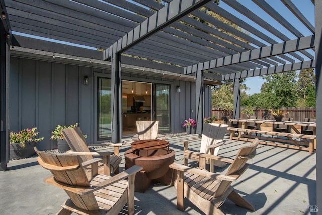 1575 Felder Rd, Sonoma, CA 95476 - view of patio / terrace with an outdoor fire pit, fence, and a pergola