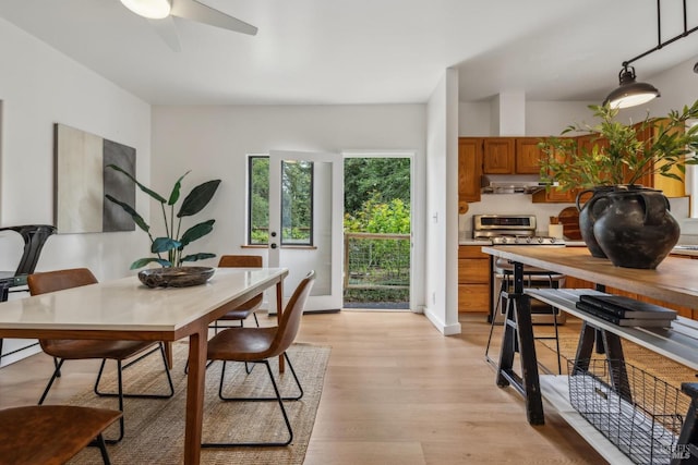 16 Ivy Ln, Woodacre, CA 94973 - dining space with light wood-style floors and ceiling fan