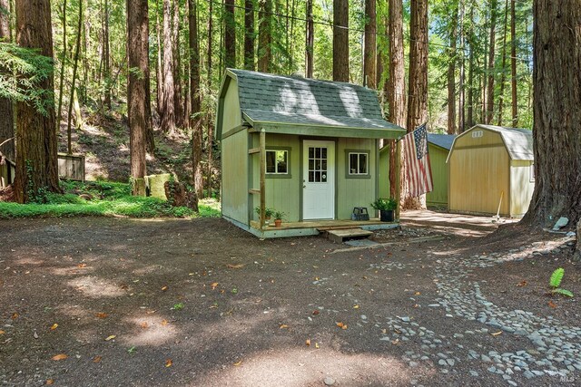 10 Wildwood Ln, Cazadero, CA 95421 - view of shed featuring a forest view