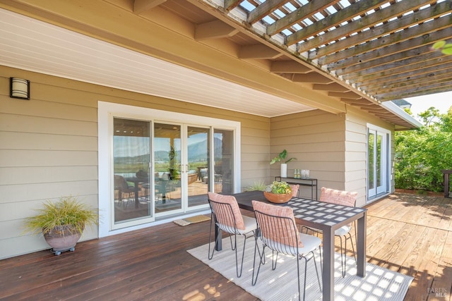 199 Golden Hind Psge, Corte Madera, CA 94925 - wooden terrace with a pergola, outdoor dining space, and french doors