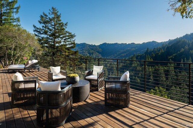 421 Crown Rd, Kentfield, CA 94904 - wooden deck with a mountain view and a forest view