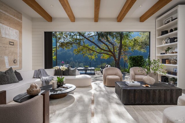 421 Crown Rd, Kentfield, CA 94904 - living room with beam ceiling and wood walls