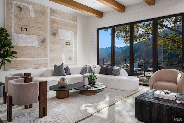421 Crown Rd, Kentfield, CA 94904 - living area with a mountain view and beamed ceiling