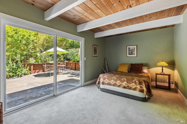 9 Buckeye Cir, Woodacre, CA 94973 - carpeted bedroom featuring access to outside, baseboards, and beam ceiling