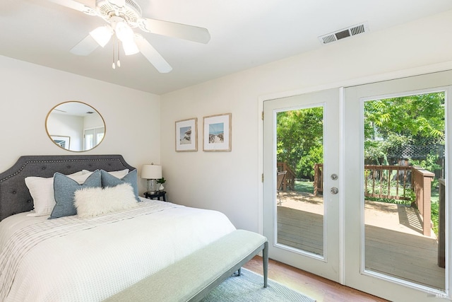 2095 W Pueblo Ave Unit A, Napa, CA 94558 - bedroom with access to exterior, light wood-type flooring, and a ceiling fan