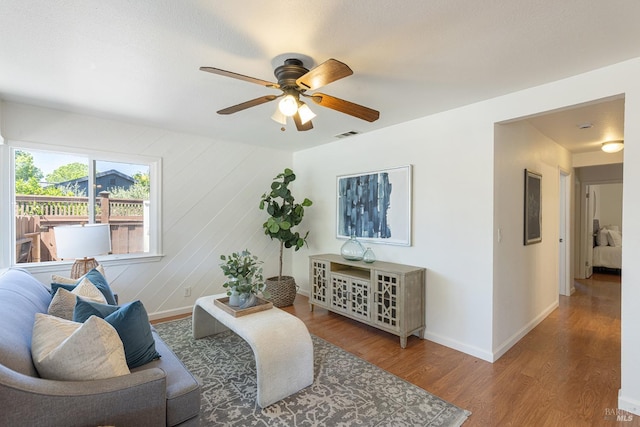 2095 W Pueblo Ave Unit A, Napa, CA 94558 - living area with wood finished floors, ceiling fan, and baseboards