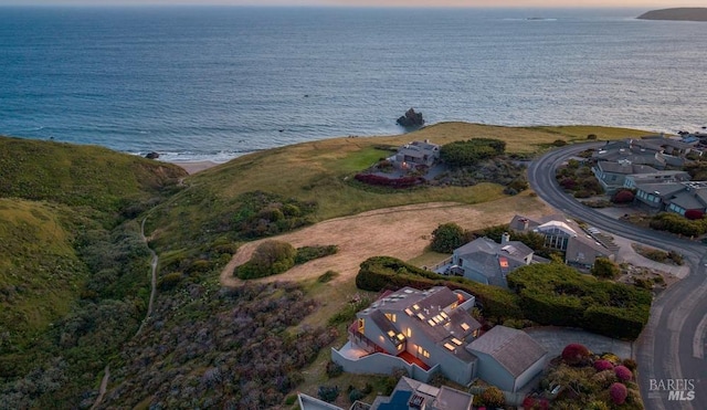 aerial view at dusk of a water view