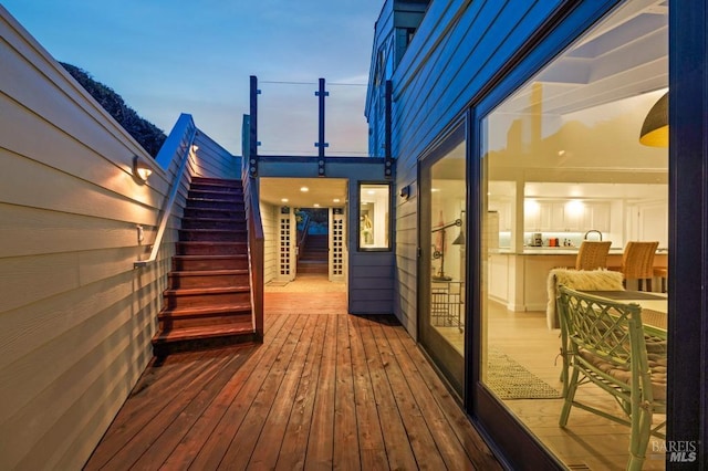 deck featuring stairs